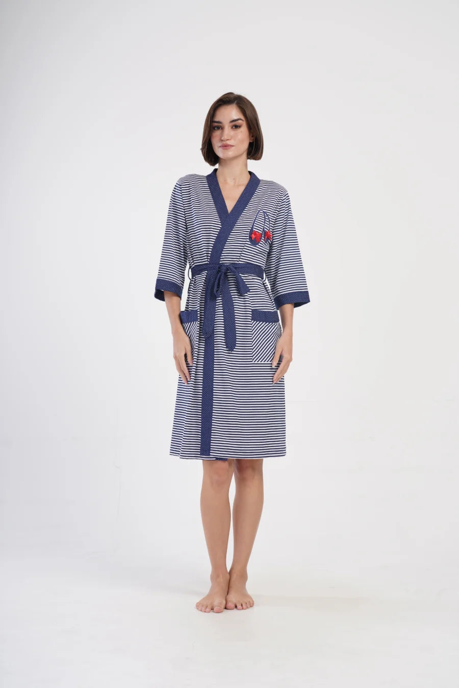 Szlafrok damski Vienetta Elegant Stripes, Granatowy, r. 1XL - 4XL