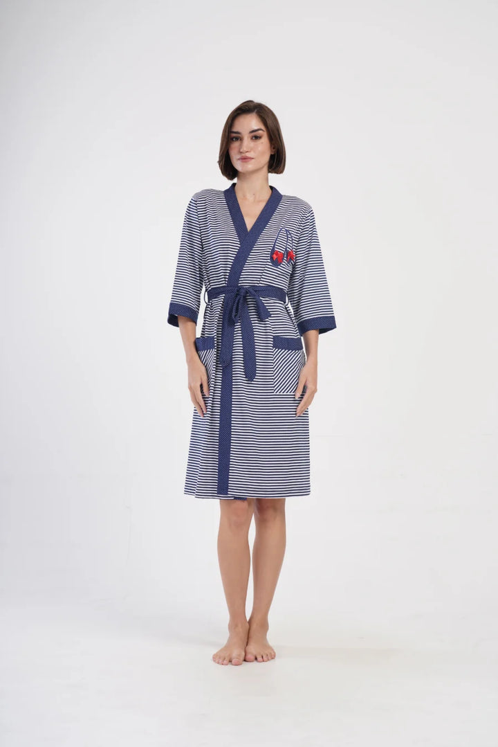 Szlafrok damski Vienetta Elegant Stripes, Granatowy, r. 1XL - 4XL