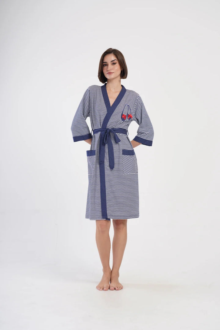 Szlafrok damski Vienetta Elegant Stripes, Granatowy, r. 1XL - 4XL