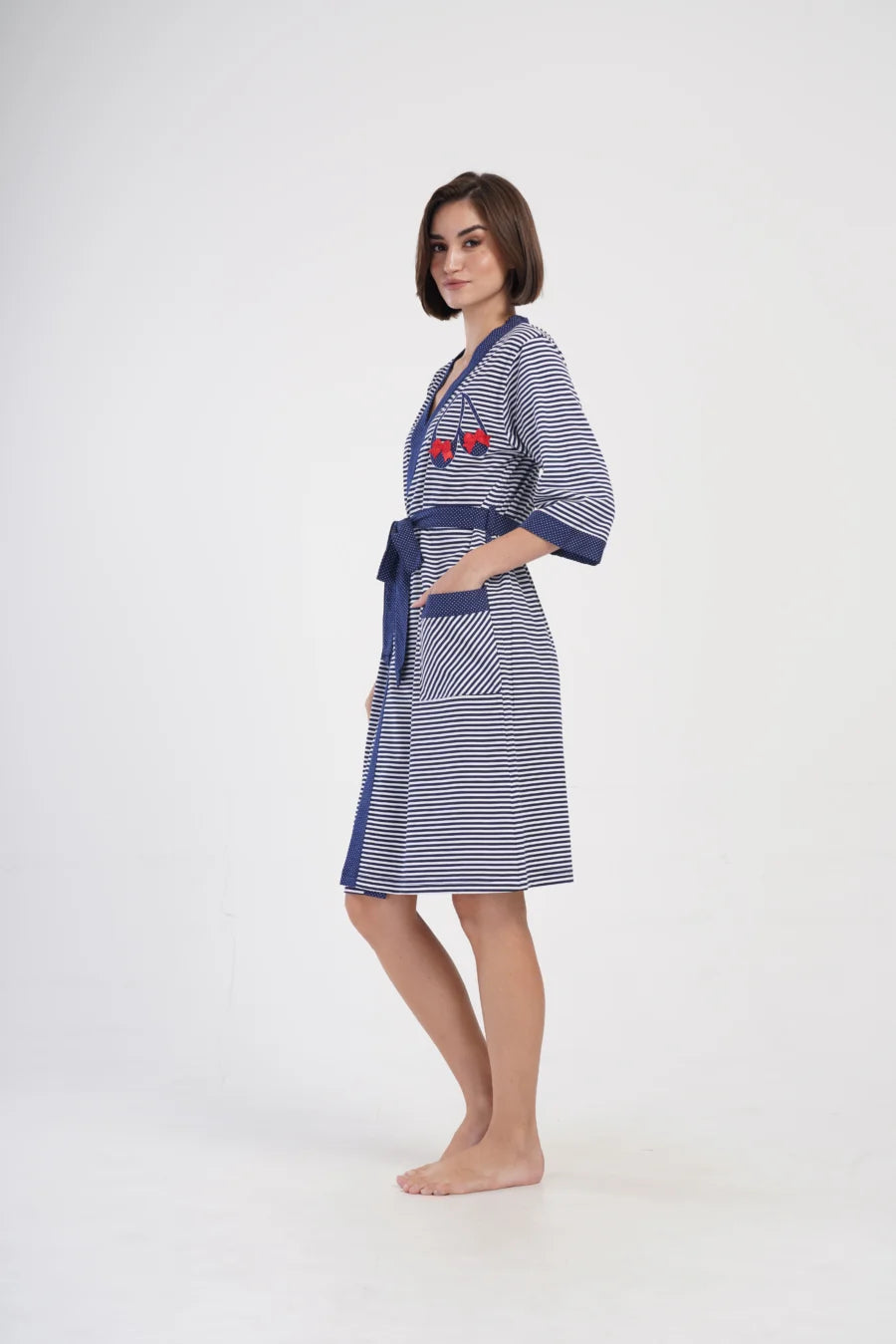 Szlafrok damski Vienetta Elegant Stripes, Granatowy, r. 1XL - 4XL