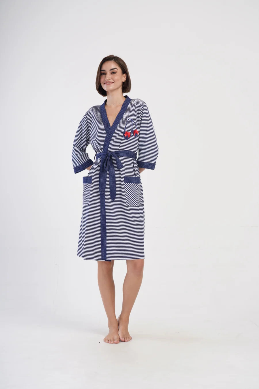 Szlafrok damski Vienetta Elegant Stripes, Granatowy, r. 1XL - 4XL