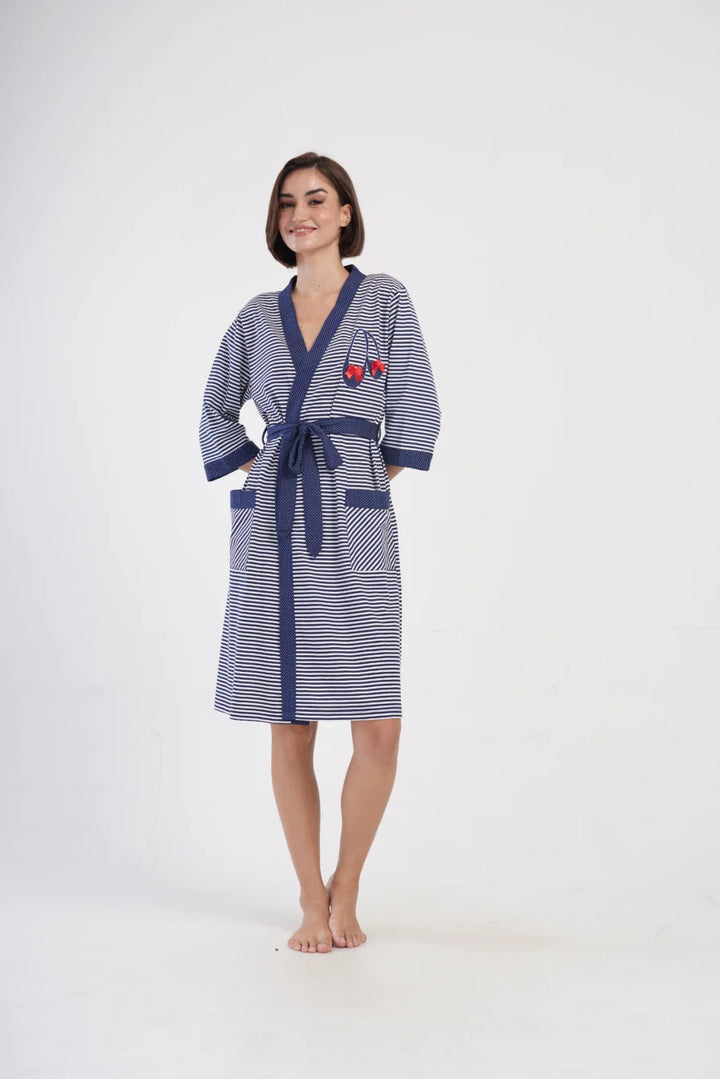 Szlafrok damski Vienetta Elegant Stripes, Granatowy, r. 1XL - 4XL