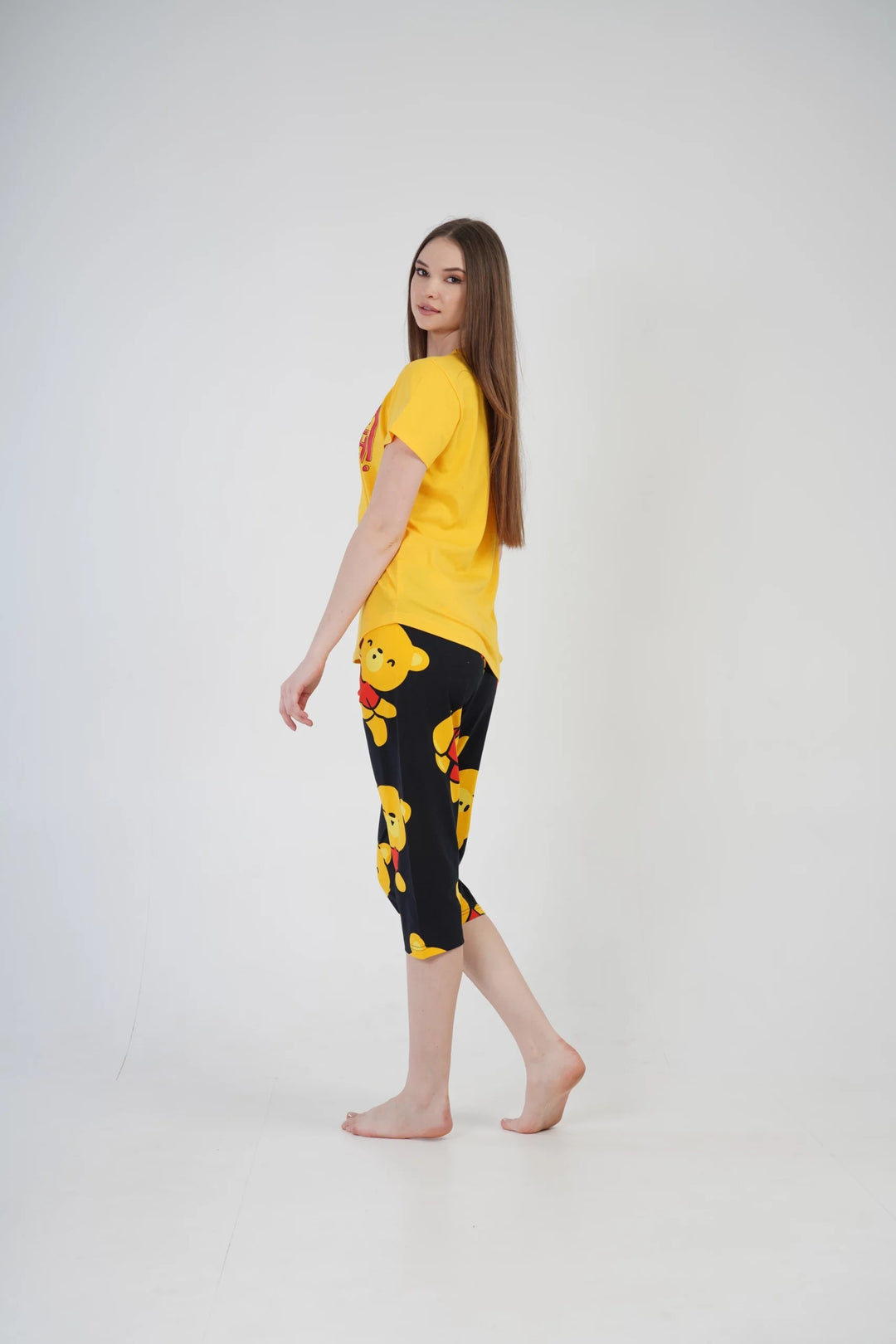 Piżama Damska Vienetta Yeah Bear, żółto-czarna, r. S-XL