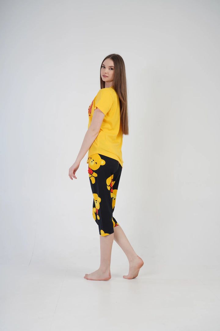 Piżama Damska Vienetta Yeah Bear, żółto-czarna, r. S-XL