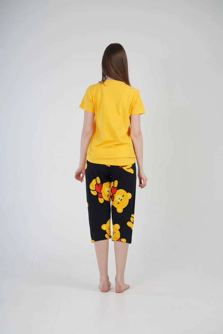 Piżama Damska Vienetta Yeah Bear, żółto-czarna, r. S-XL