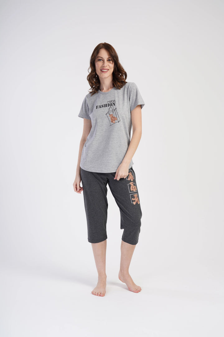 Piżama Damska Vienetta Top Fashion, Grafitowy/Szary, r. M-XXL