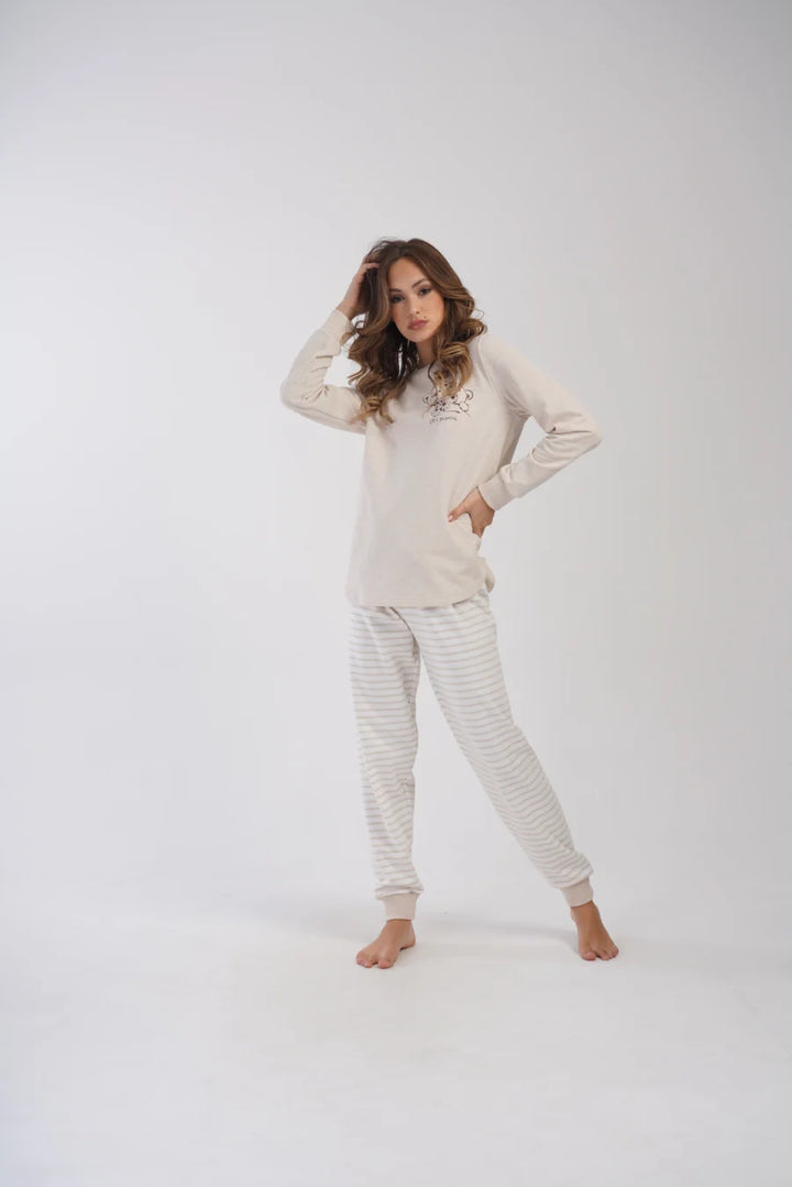 Piżama Damska Vienetta ocieplana Dreamy Beige, Beżowy, r. 1XL-4XL