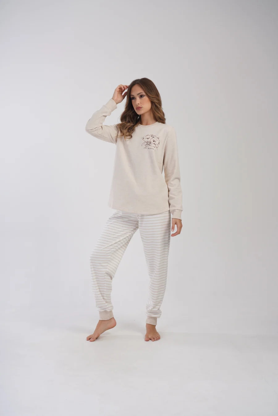 Piżama Damska Vienetta ocieplana Dreamy Beige, Beżowy, r. 1XL-4XL