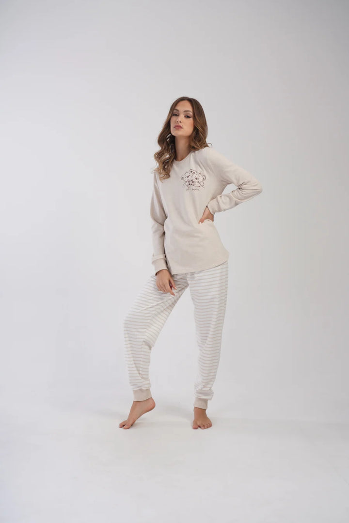 Piżama Damska Vienetta ocieplana Dreamy Beige, Beżowy, r. 1XL-4XL
