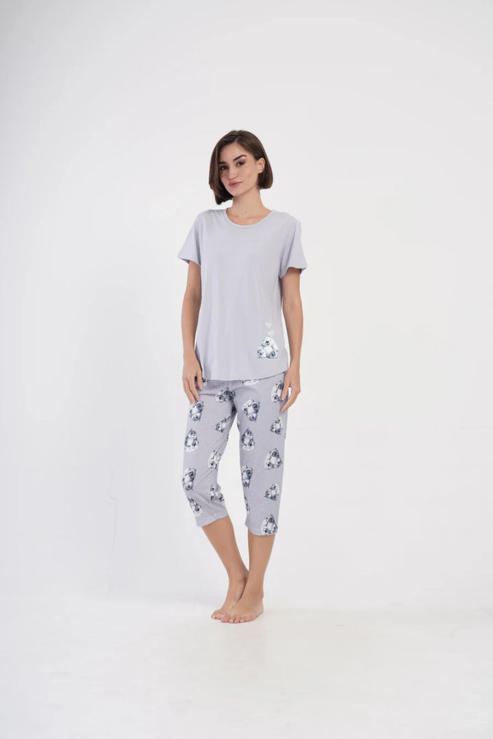 Piżama Damska Vienetta Cute Teddy, Szary, r. M-XXL