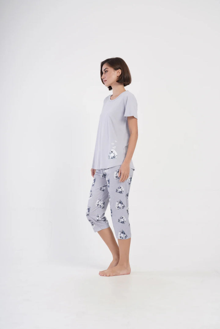 Piżama Damska Vienetta Cute Teddy, Szary, r. M-XXL