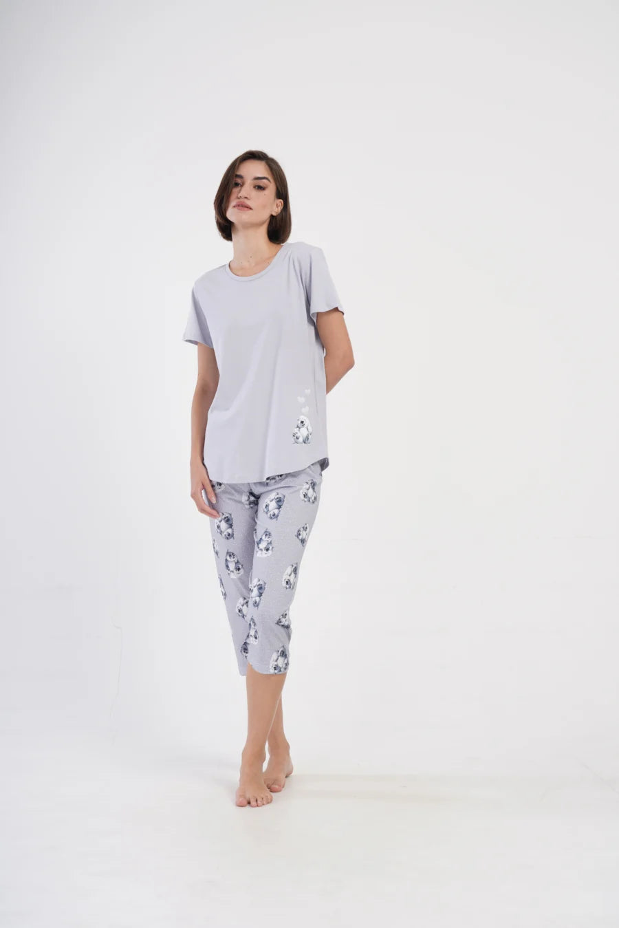 Piżama Damska Vienetta Cute Teddy, Szary, r. M-XXL