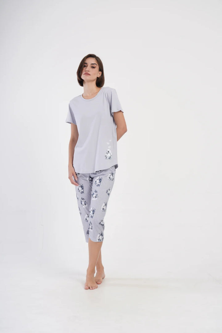 Piżama Damska Vienetta Cute Teddy, Szary, r. M-XXL