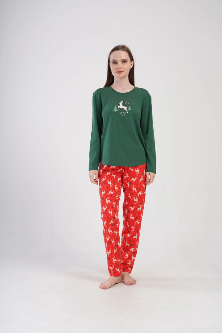 Piżama Damska Vienetta Oh My Deer, Zielony, r. S-XL