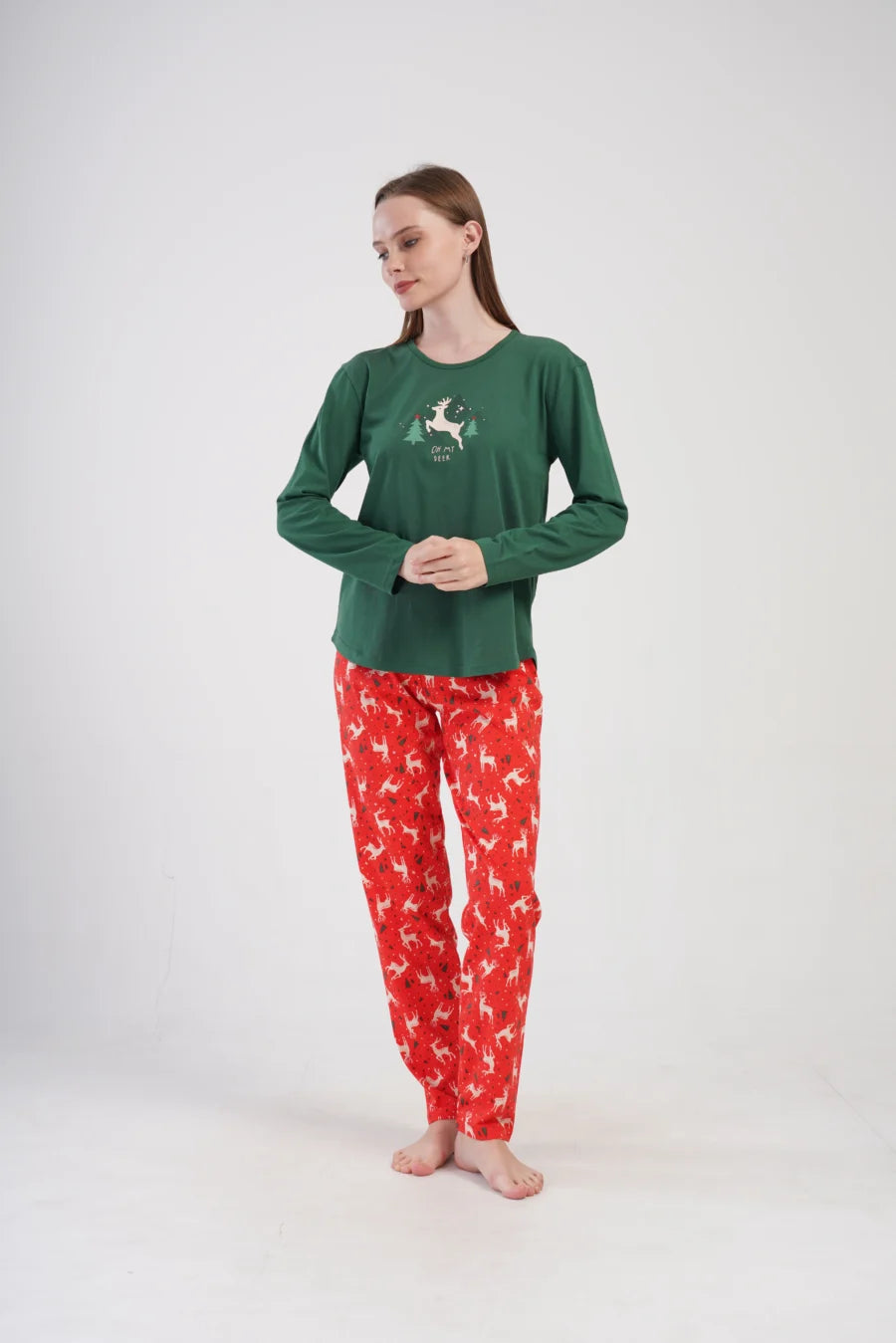 Piżama Damska Vienetta Oh My Deer, Zielony, r. S-XL