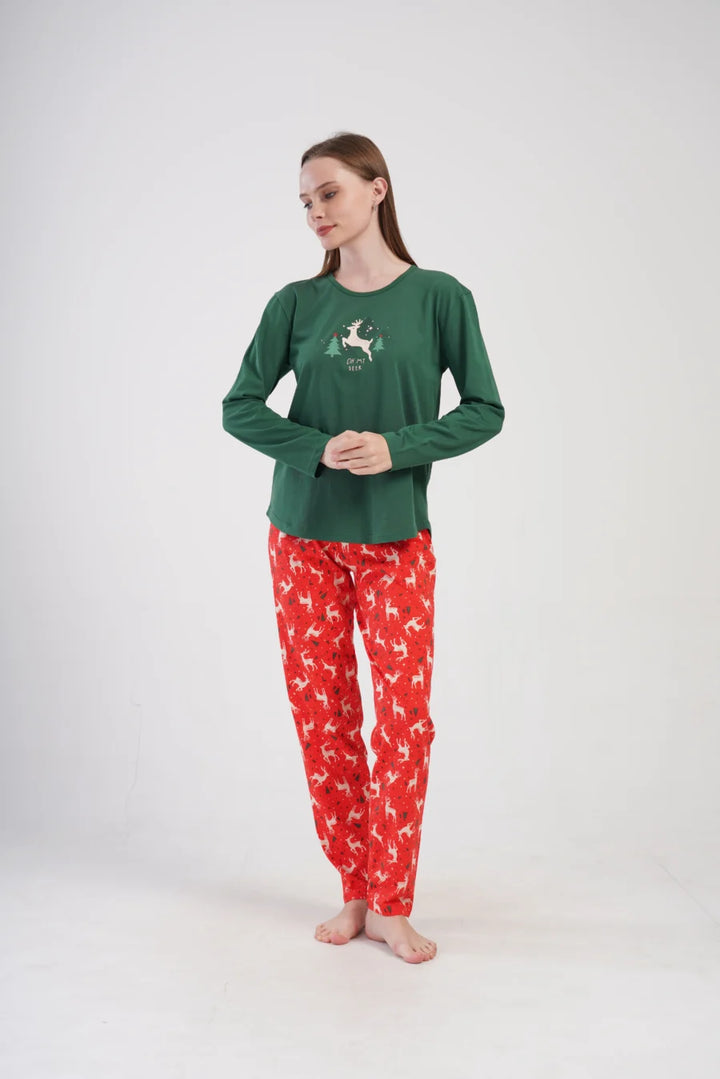 Piżama Damska Vienetta Oh My Deer, Zielony, r. S-XL