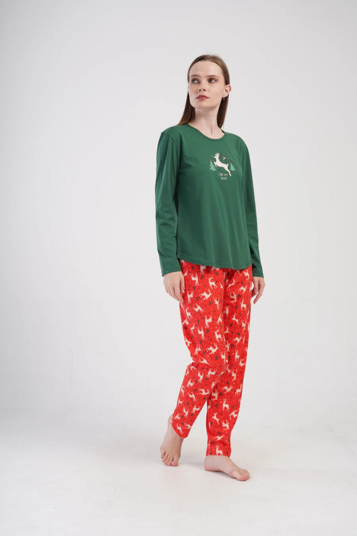Piżama Damska Vienetta Oh My Deer, Zielony, r. S-XL