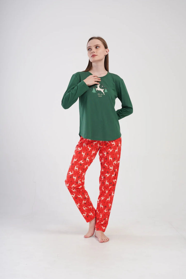 Piżama Damska Vienetta Oh My Deer, Zielony, r. S-XL