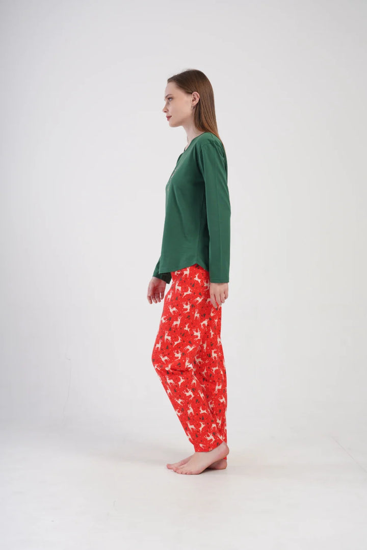 Piżama Damska Vienetta Oh My Deer, Zielony, r. S-XL