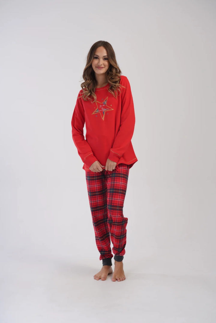 Piżama Damska Vienetta ocieplana Star, Czerwony, r. 1XL-4XL