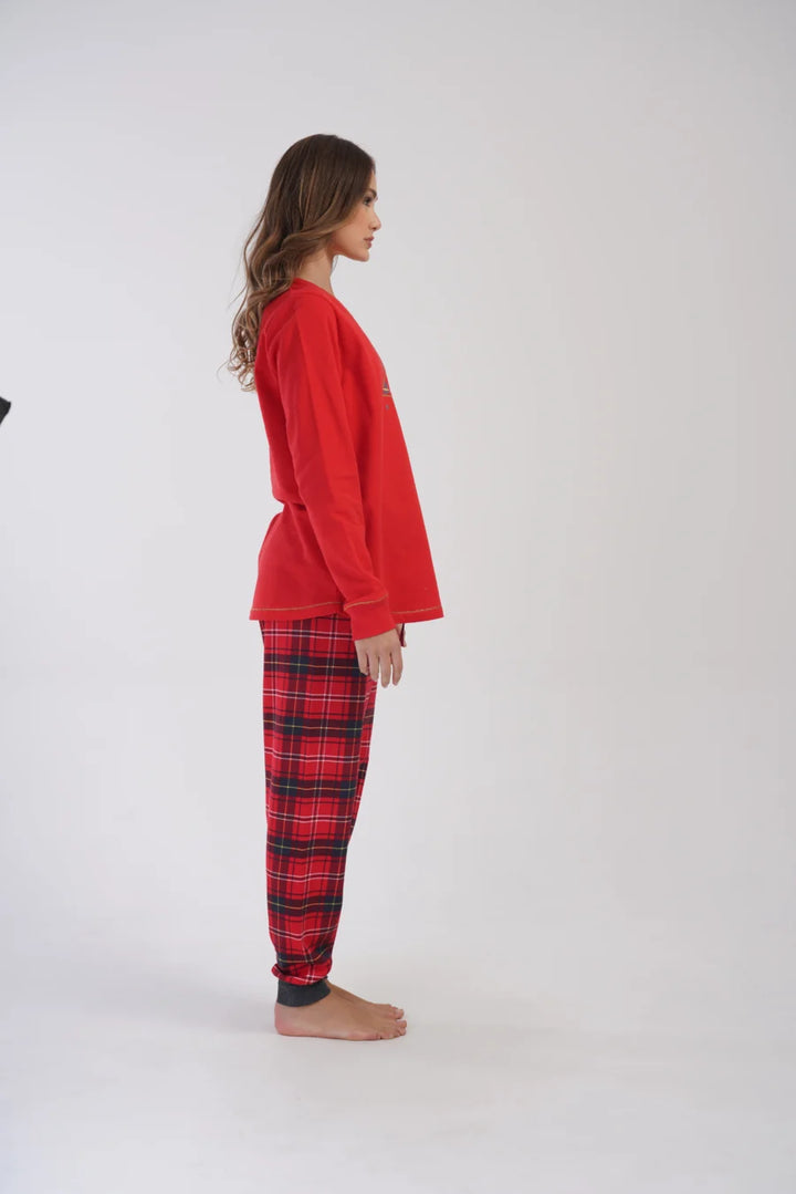 Piżama Damska Vienetta ocieplana Star, Czerwony, r. 1XL-4XL