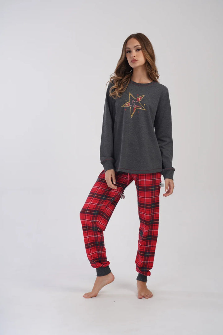 Piżama Damska Vienetta ocieplana Star, Szary, r. 1XL-4XL
