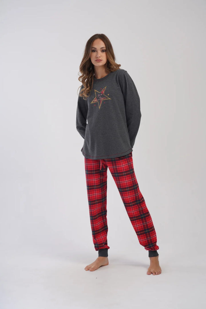 Piżama Damska Vienetta ocieplana Star, Szary, r. 1XL-4XL