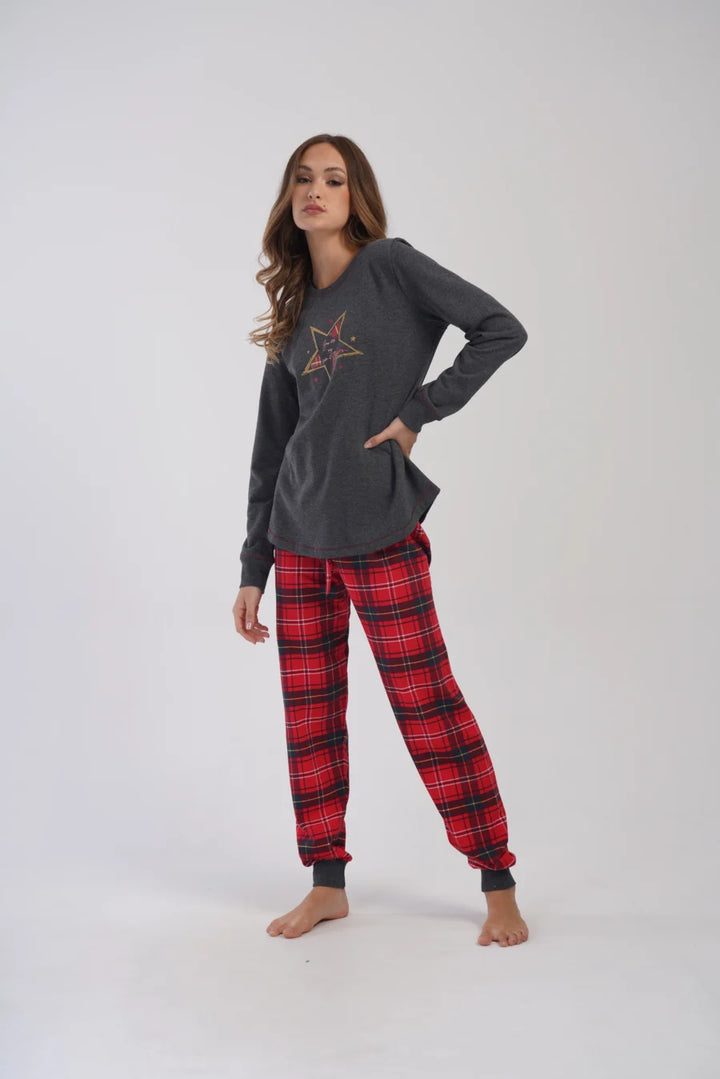 Piżama Damska Vienetta ocieplana Star, Szary, r. 1XL-4XL