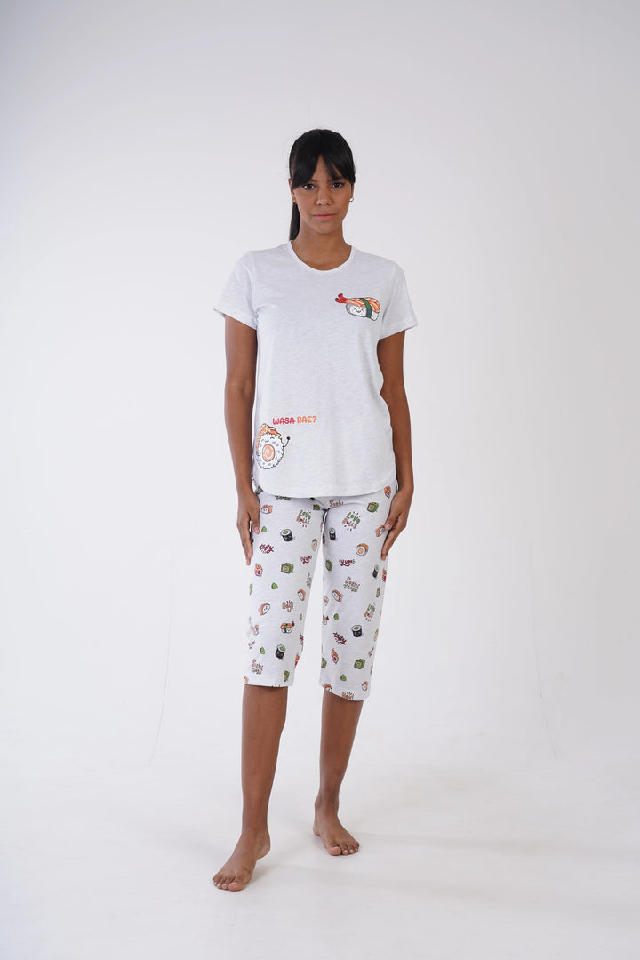 Piżama Damska Vienetta Sushi Lover Grey, szara, r. M-XXL