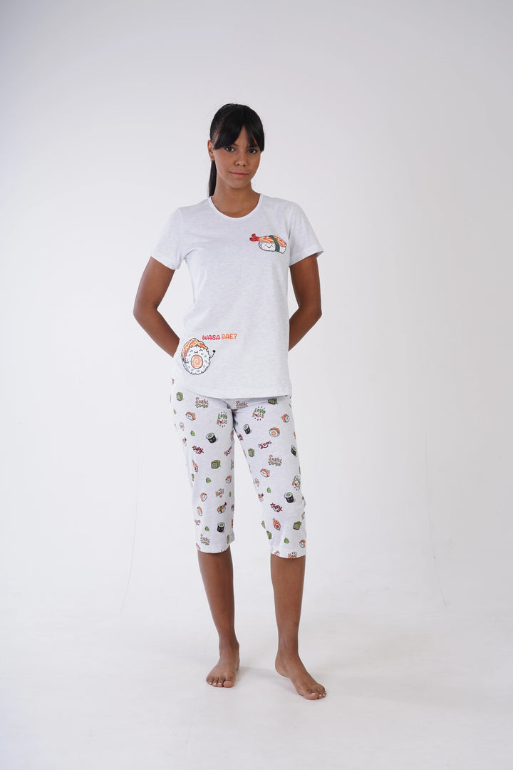 Piżama Damska Vienetta Sushi Lover Grey, szara, r. M-XXL