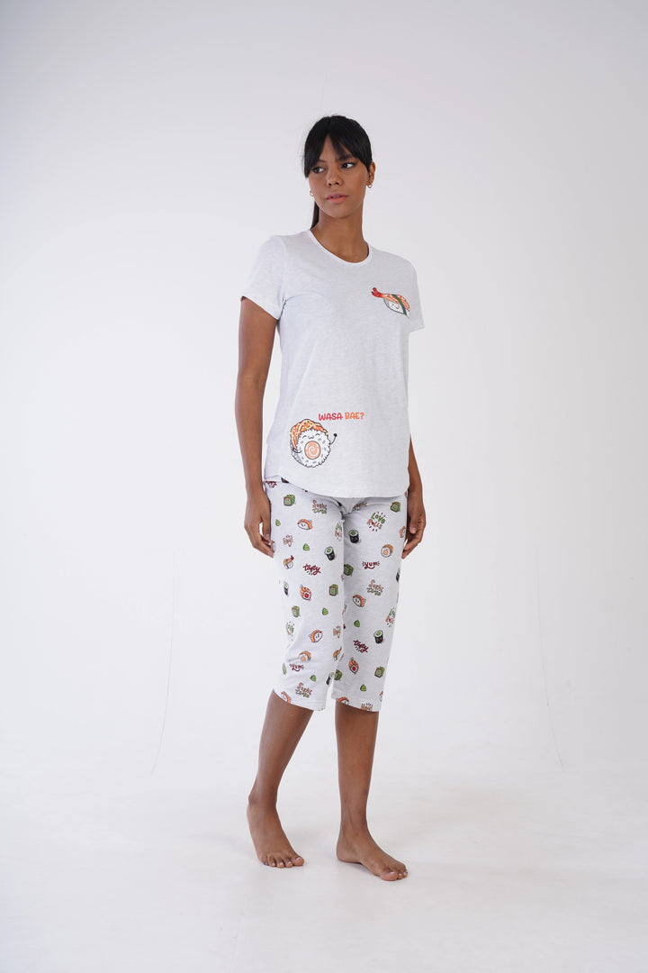 Piżama Damska Vienetta Sushi Lover Grey, szara, r. M-XXL