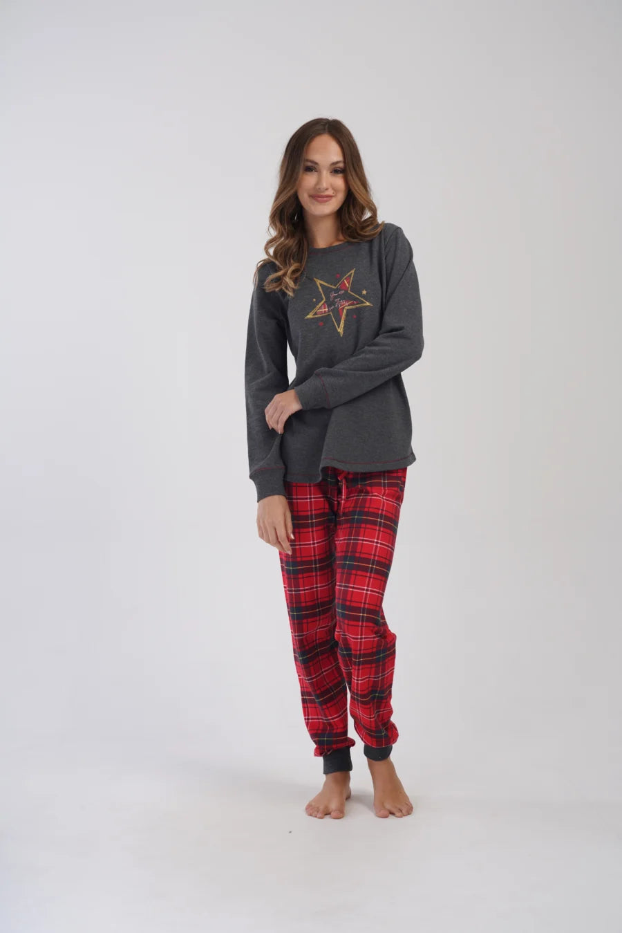 Piżama Damska Vienetta ocieplana Star, Szary, r. 1XL-4XL