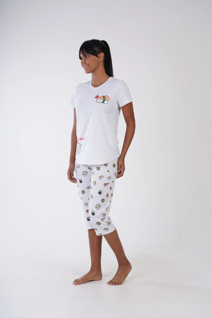 Piżama Damska Vienetta Sushi Lover Grey, szara, r. M-XXL