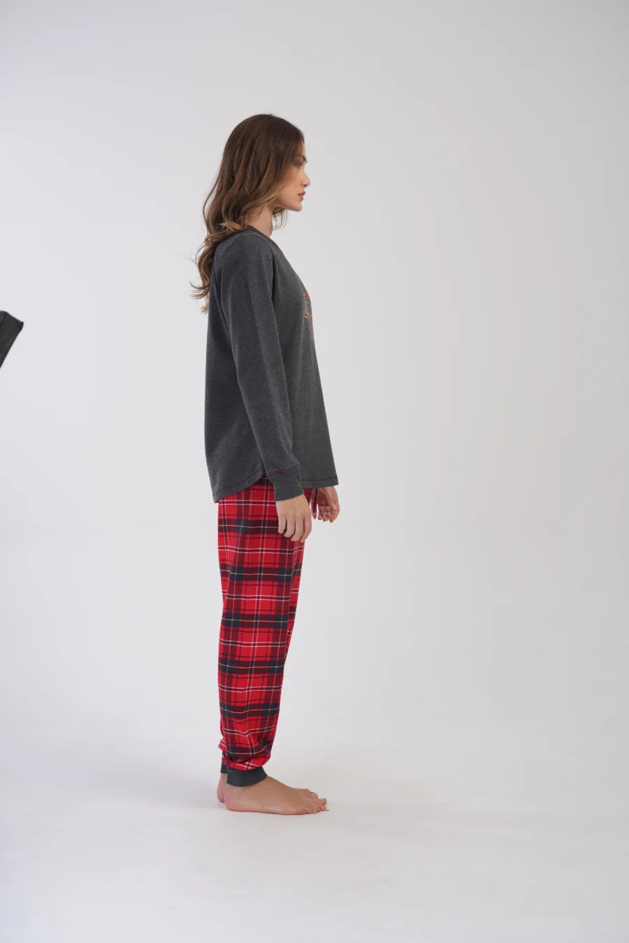 Piżama Damska Vienetta ocieplana Star, Szary, r. 1XL-4XL