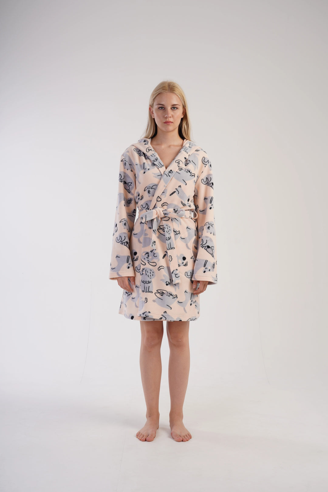 Szlafrok damski polarowy Vienetta Dreamy Dudes, brzoskwiniowy, r. S-XL