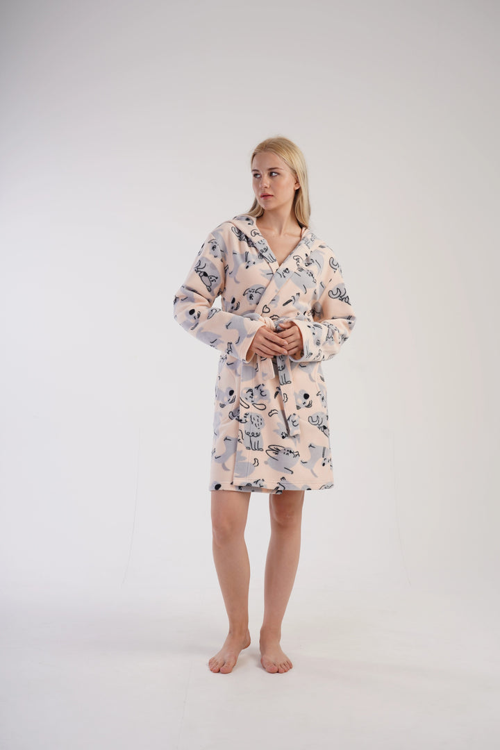 Szlafrok damski polarowy Vienetta Dreamy Dudes, brzoskwiniowy, r. S-XL