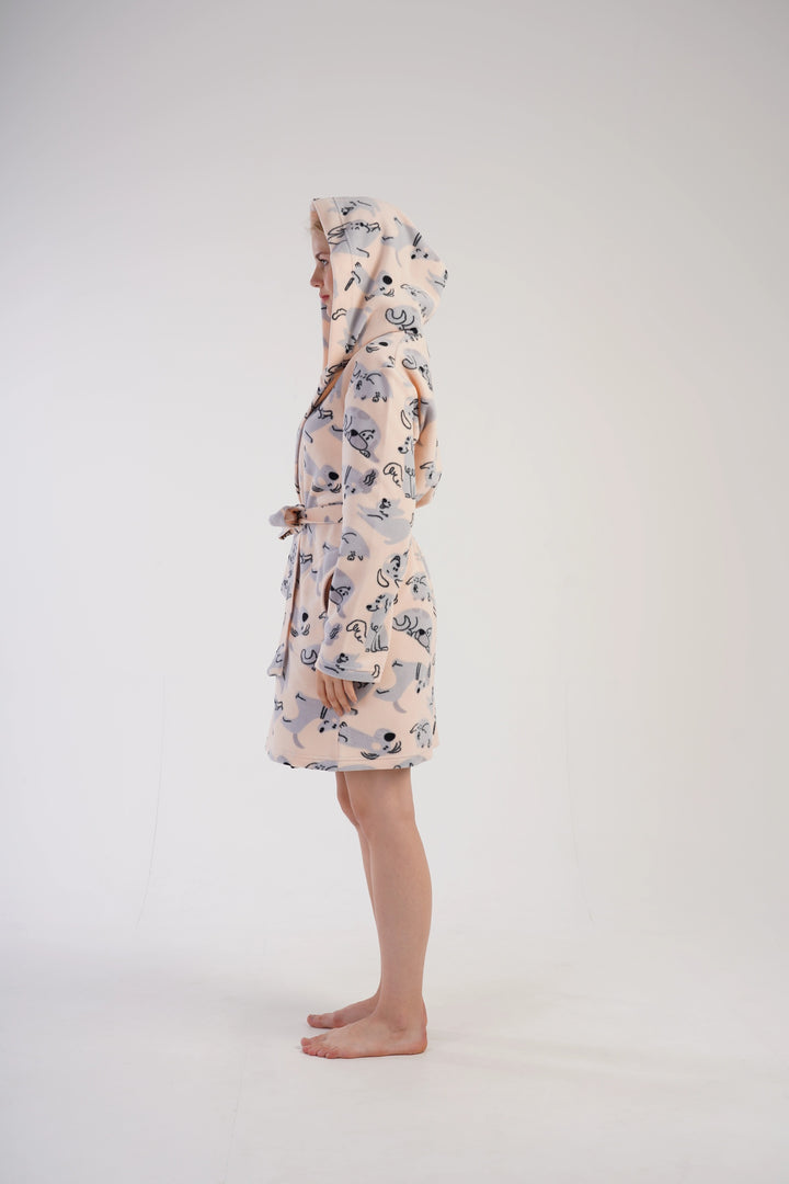 Szlafrok damski polarowy Vienetta Dreamy Dudes, brzoskwiniowy, r. S-XL