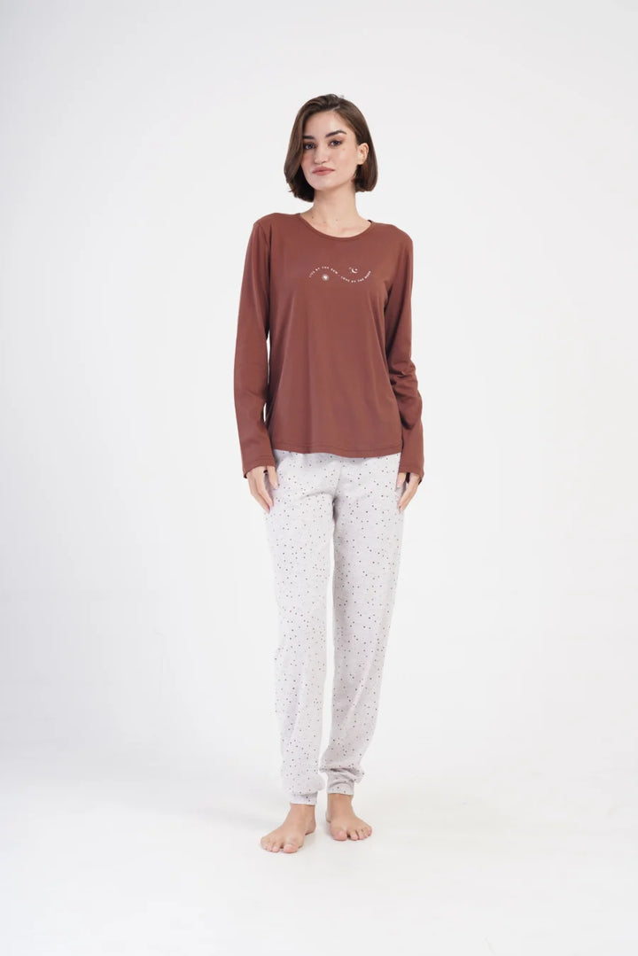 Piżama Damska Vienetta Sun and Moon, Brązowy, r. M-XXL