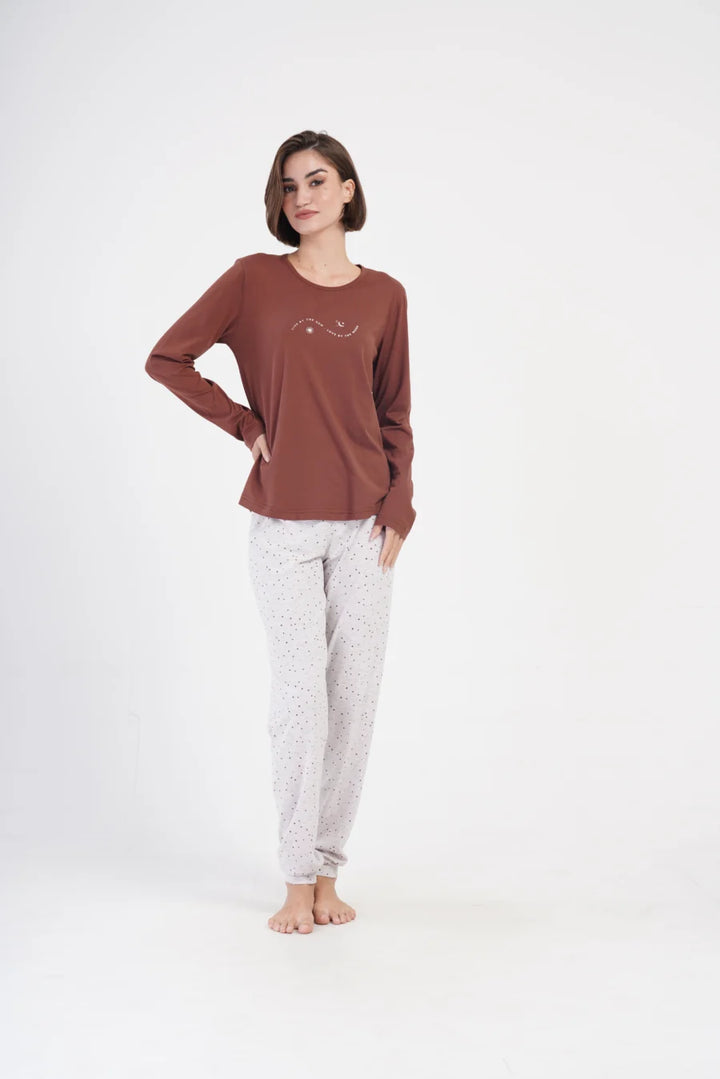 Piżama Damska Vienetta Sun and Moon, Brązowy, r. M-XXL