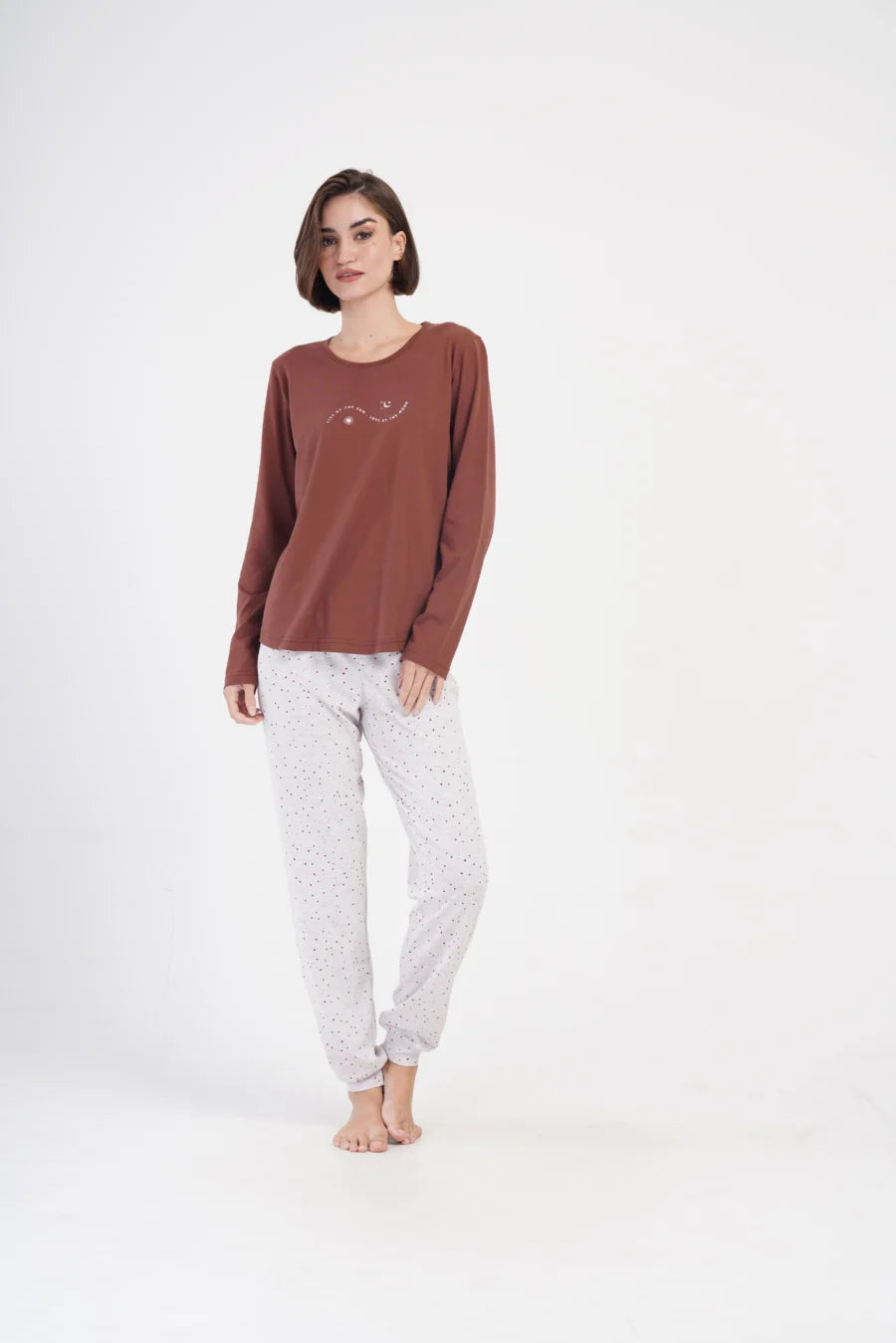 Piżama Damska Vienetta Sun and Moon, Brązowy, r. M-XXL