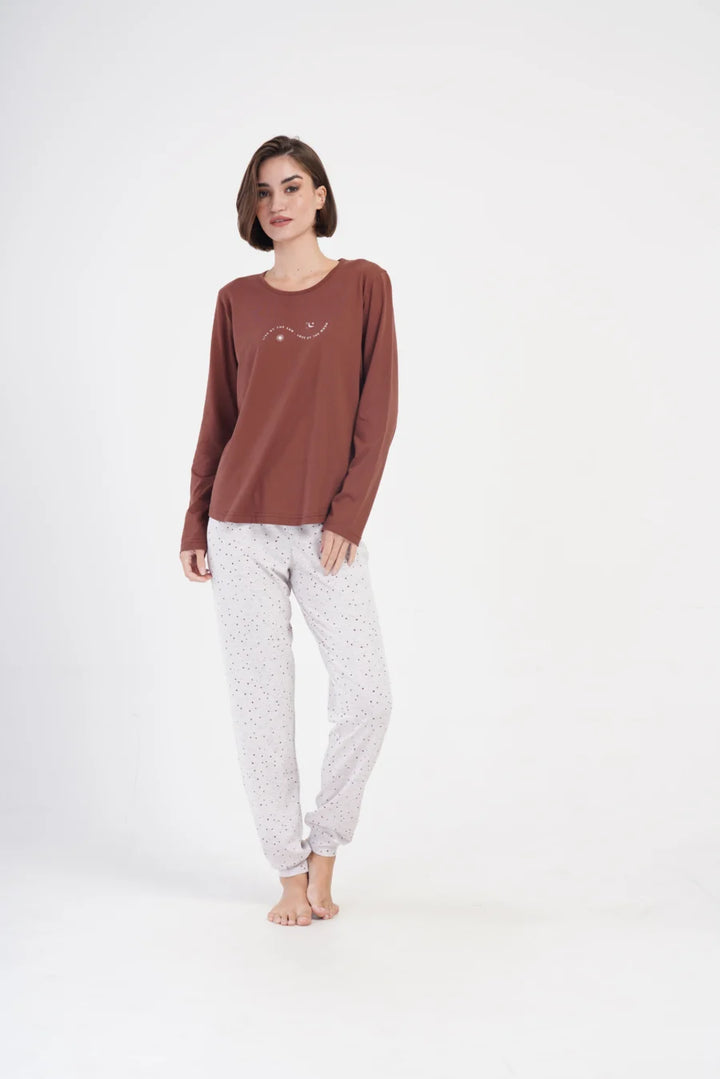 Piżama Damska Vienetta Sun and Moon, Brązowy, r. M-XXL