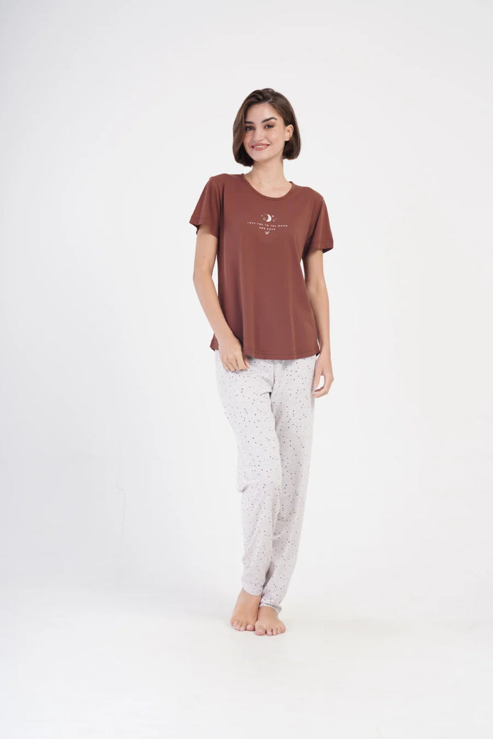 Piżama Damska Vienetta Moon, Brązowy, r. S-XL