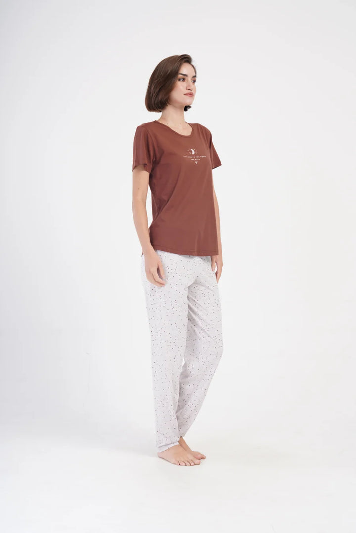 Piżama Damska Vienetta Moon, Brązowy, r. S-XL