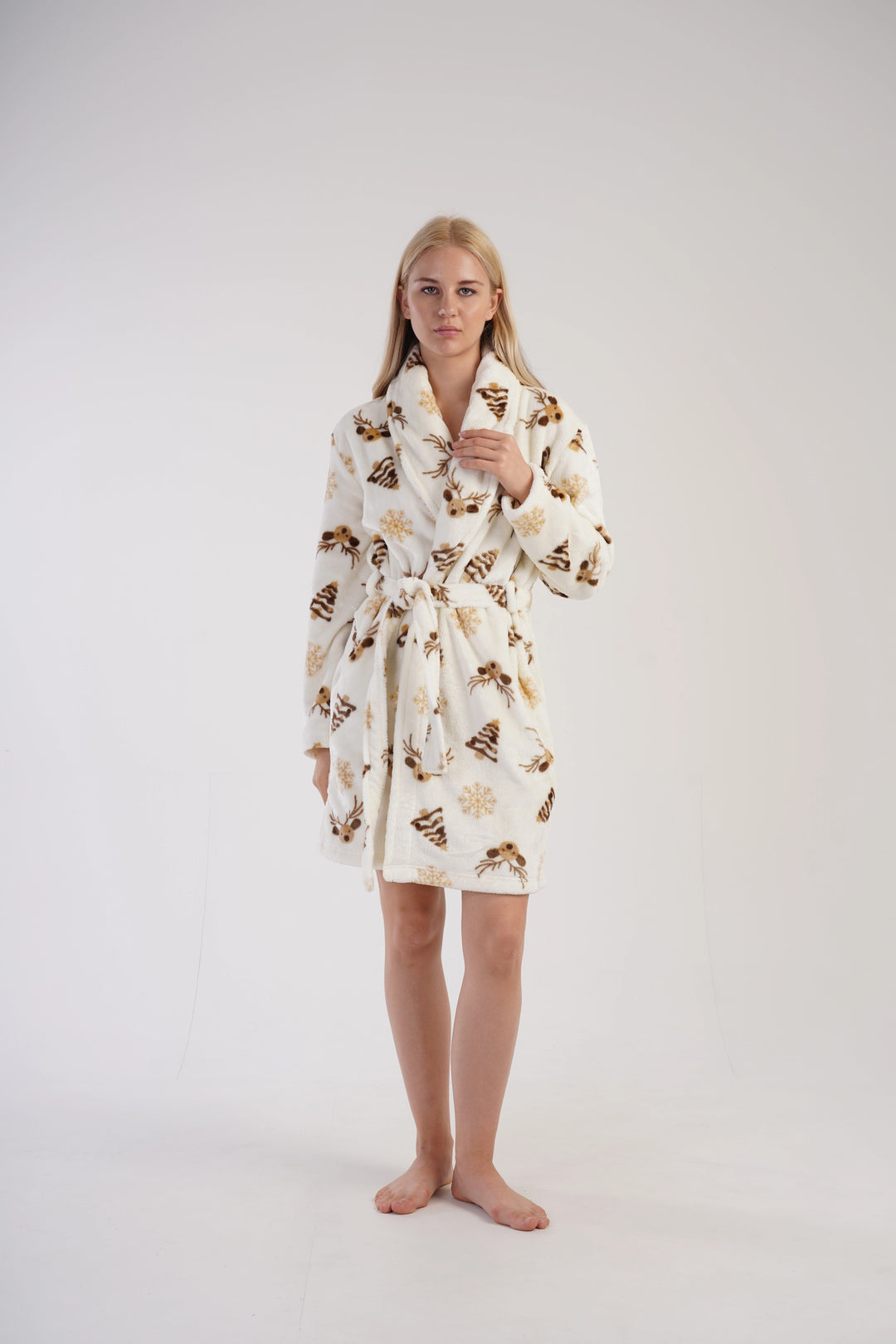 Szlafrok damski Vienetta Snowflake Snuggles, ecru, r. S-L