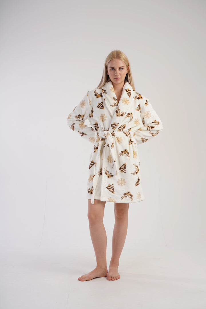 Szlafrok damski Vienetta Snowflake Snuggles, ecru, r. S-L