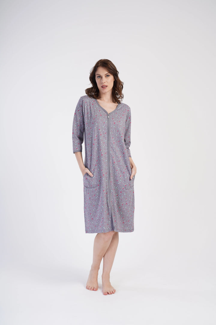 Szlafrok damski Vienetta Sweet Roses, Szary, r. M-XL