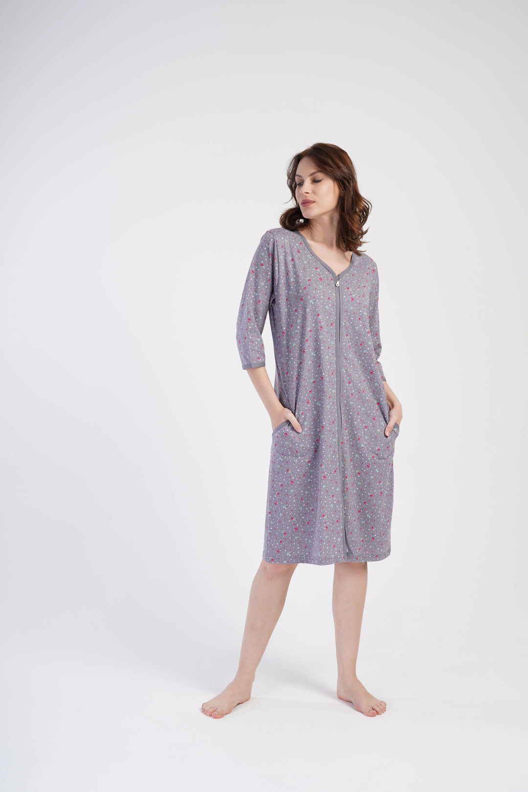 Szlafrok damski Vienetta Sweet Roses, Szary, r. M-XL