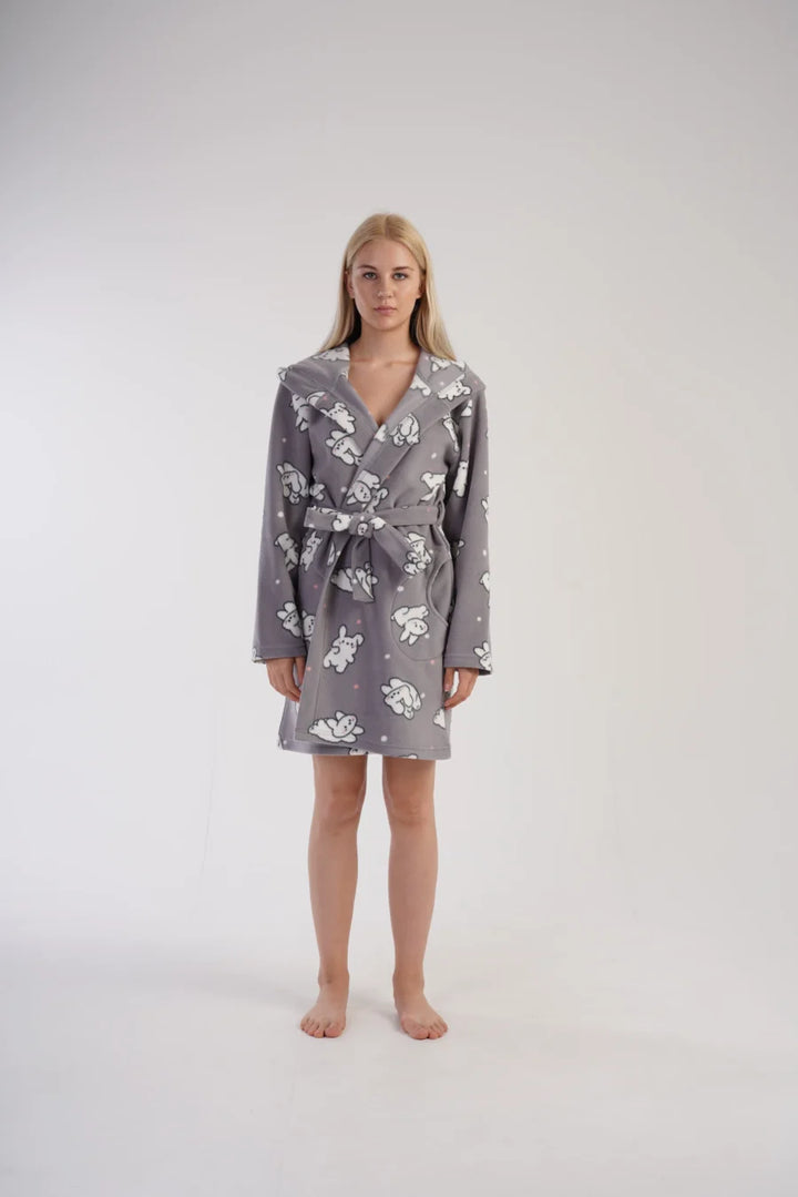 Szlafrok damski Vienetta Bunny Cozy, Szary, r. S-XL