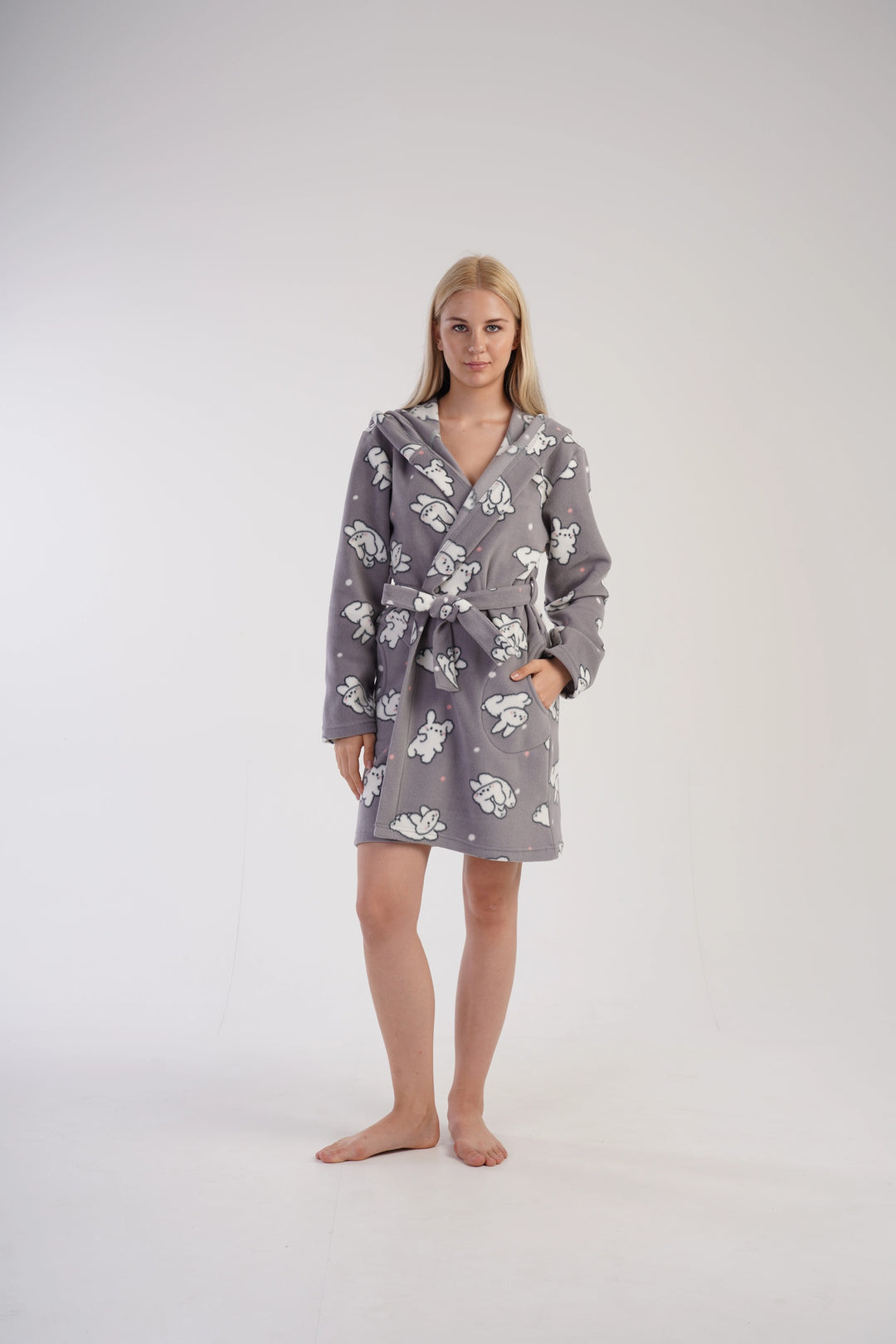 Szlafrok damski polarowy Vienetta Cozy Cuddle, szary, r. S-XL