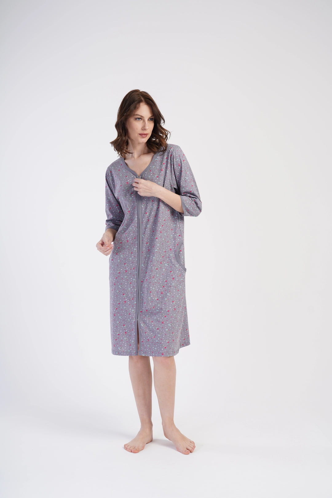 Szlafrok damski Vienetta Sweet Roses, Szary, r. M-XL